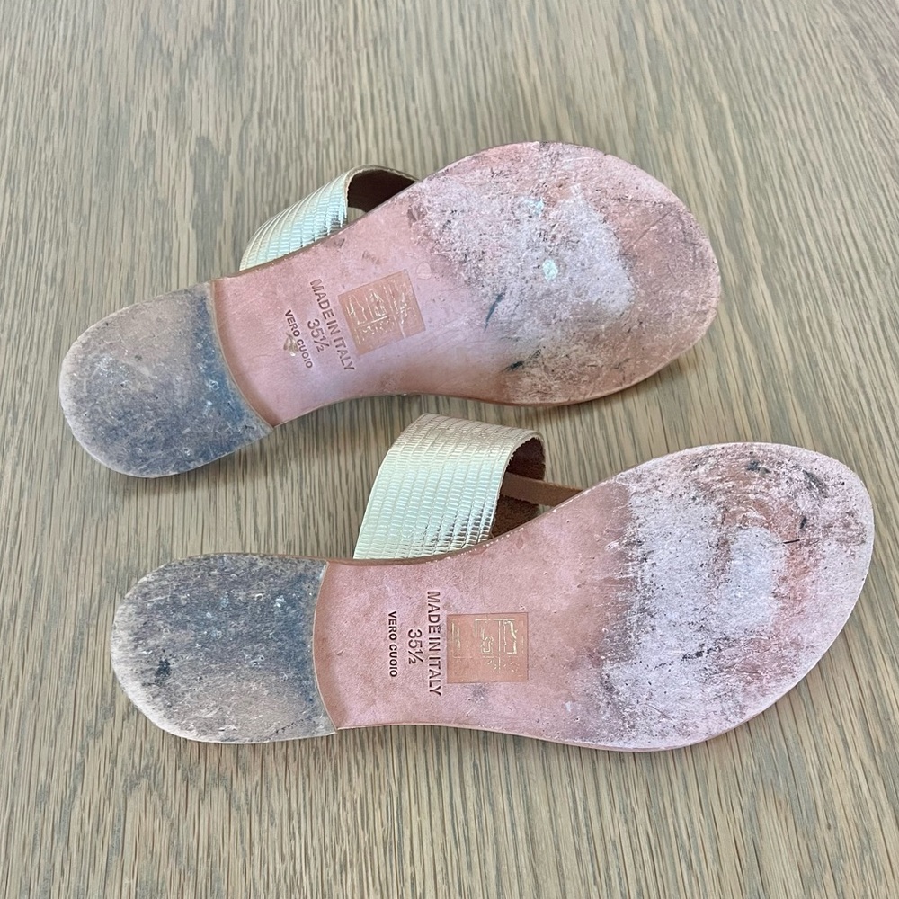 Joie A La Plage Nice Metallic Embossed Leather Thong Sandals Flats Flip Flop - Picture 11 of 13